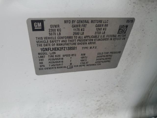 2015 Chevrolet Equinox Ltz VIN: 1GNFLHEK2FZ138581 Lot: 50361214