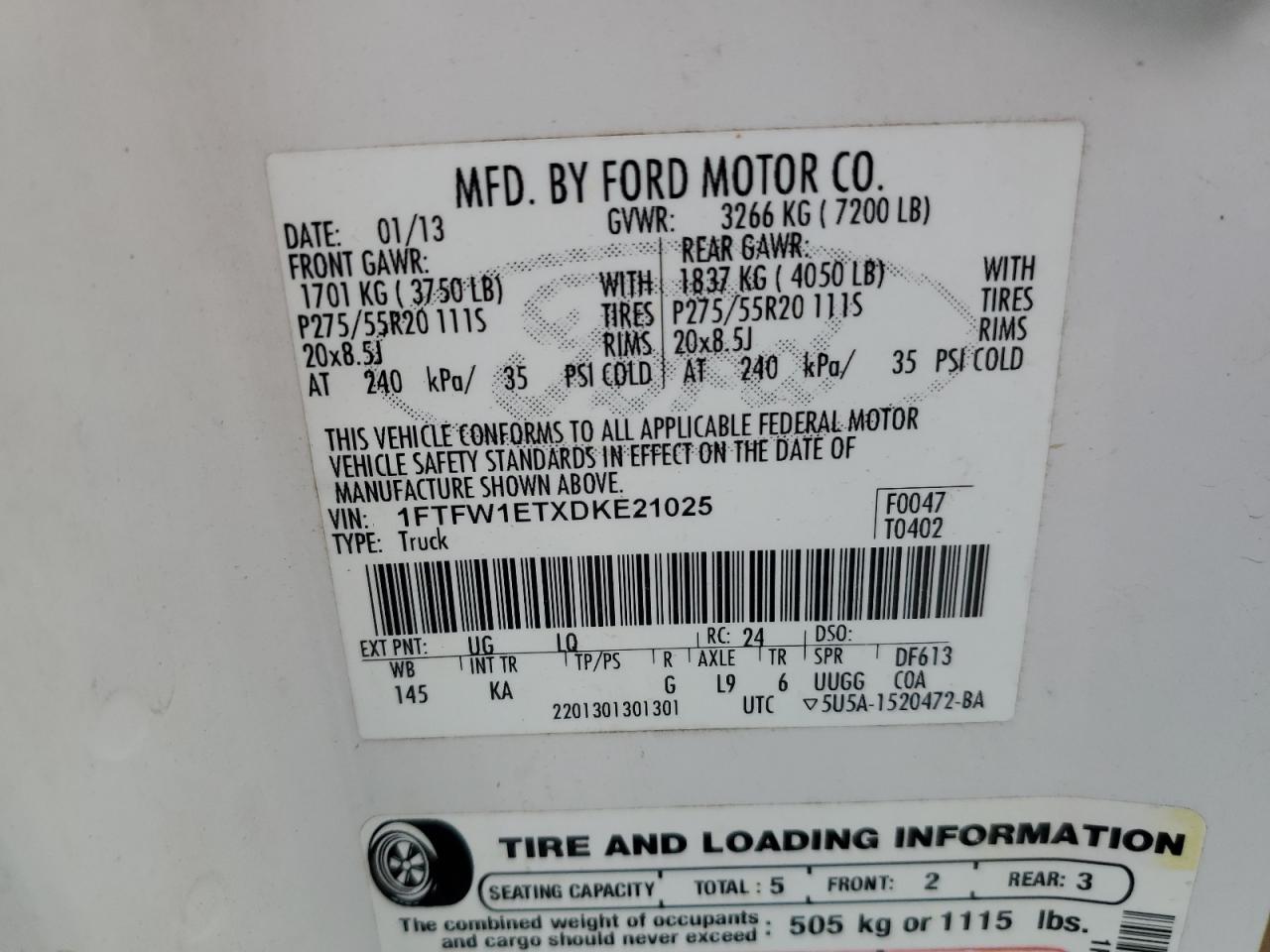 1FTFW1ETXDKE21025 2013 Ford F150 Supercrew