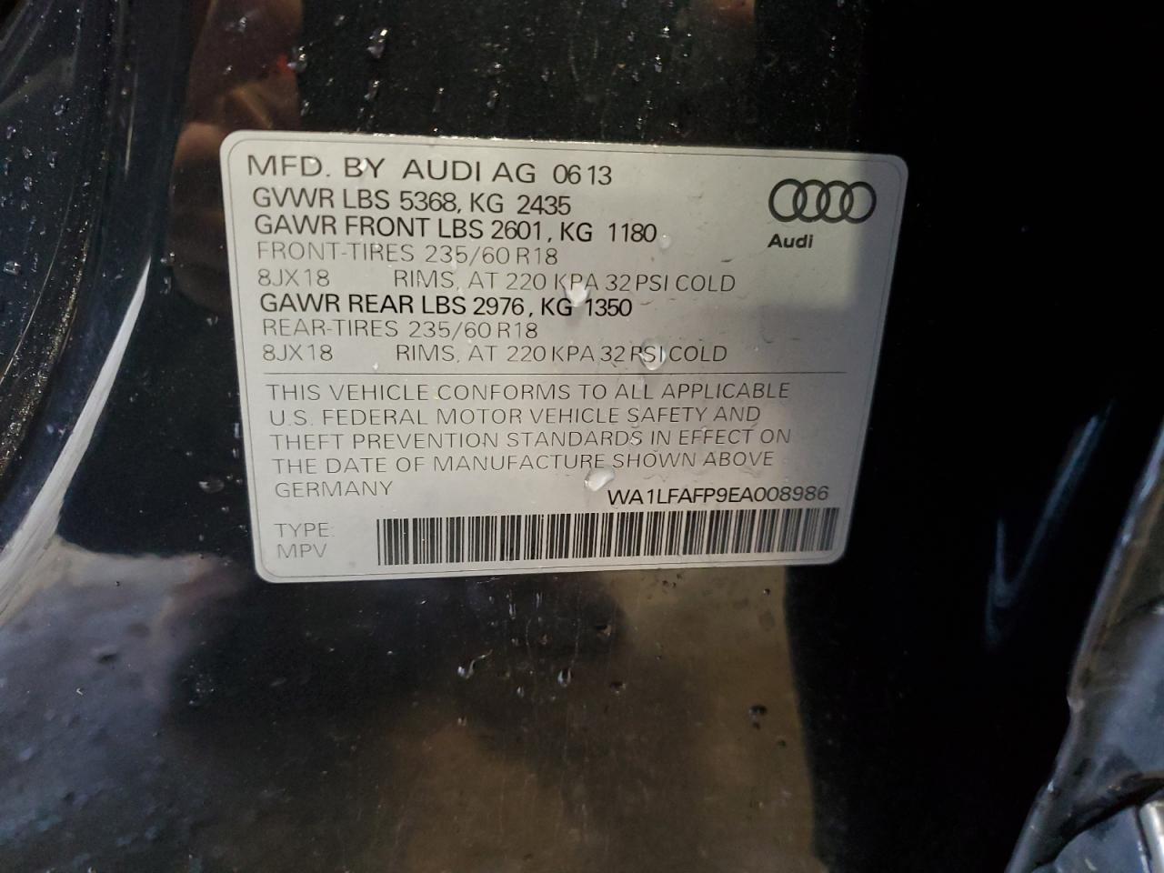 2014 Audi Q5 Premium Plus vin: WA1LFAFP9EA008986