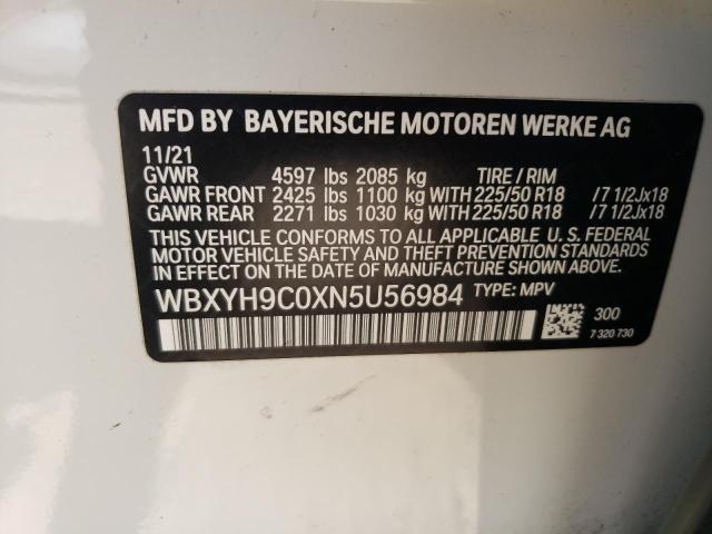 2022 BMW X2 Sdrive28I VIN: WBXYH9C0XN5U56984 Lot: 50170754