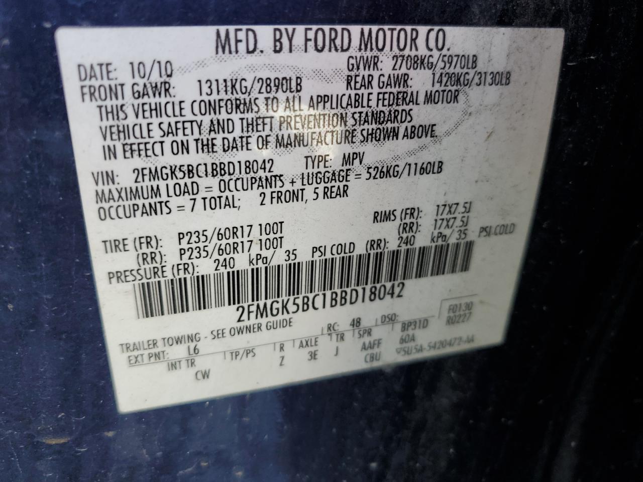 2FMGK5BC1BBD18042 2011 Ford Flex Se