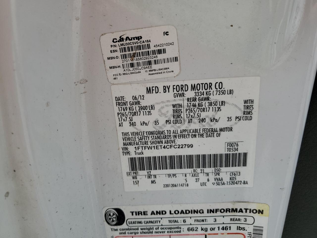 1FTFW1ET4CFC22799 2012 Ford F150 Supercrew