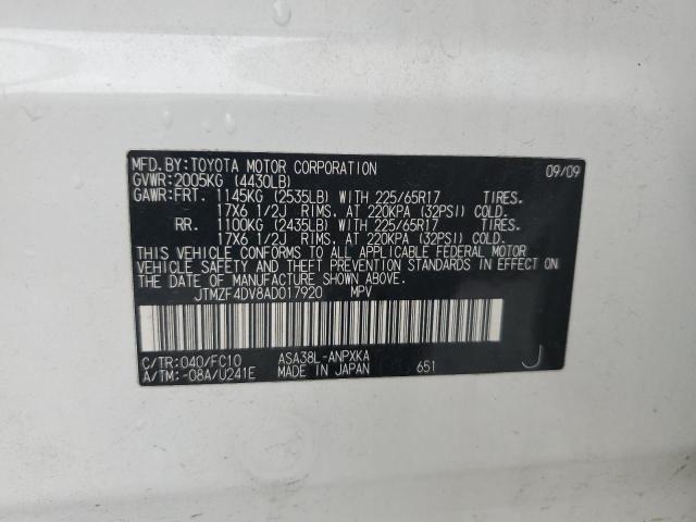 2010 Toyota Rav4 VIN: JTMZF4DV8AD017920 Lot: 50488074