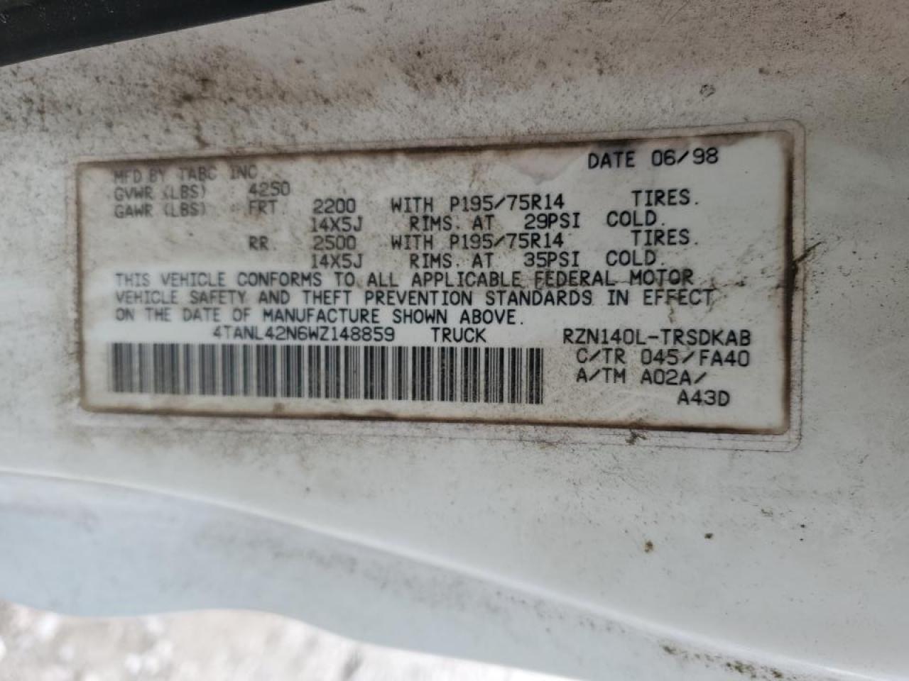 4TANL42N6WZ148859 1998 Toyota Tacoma