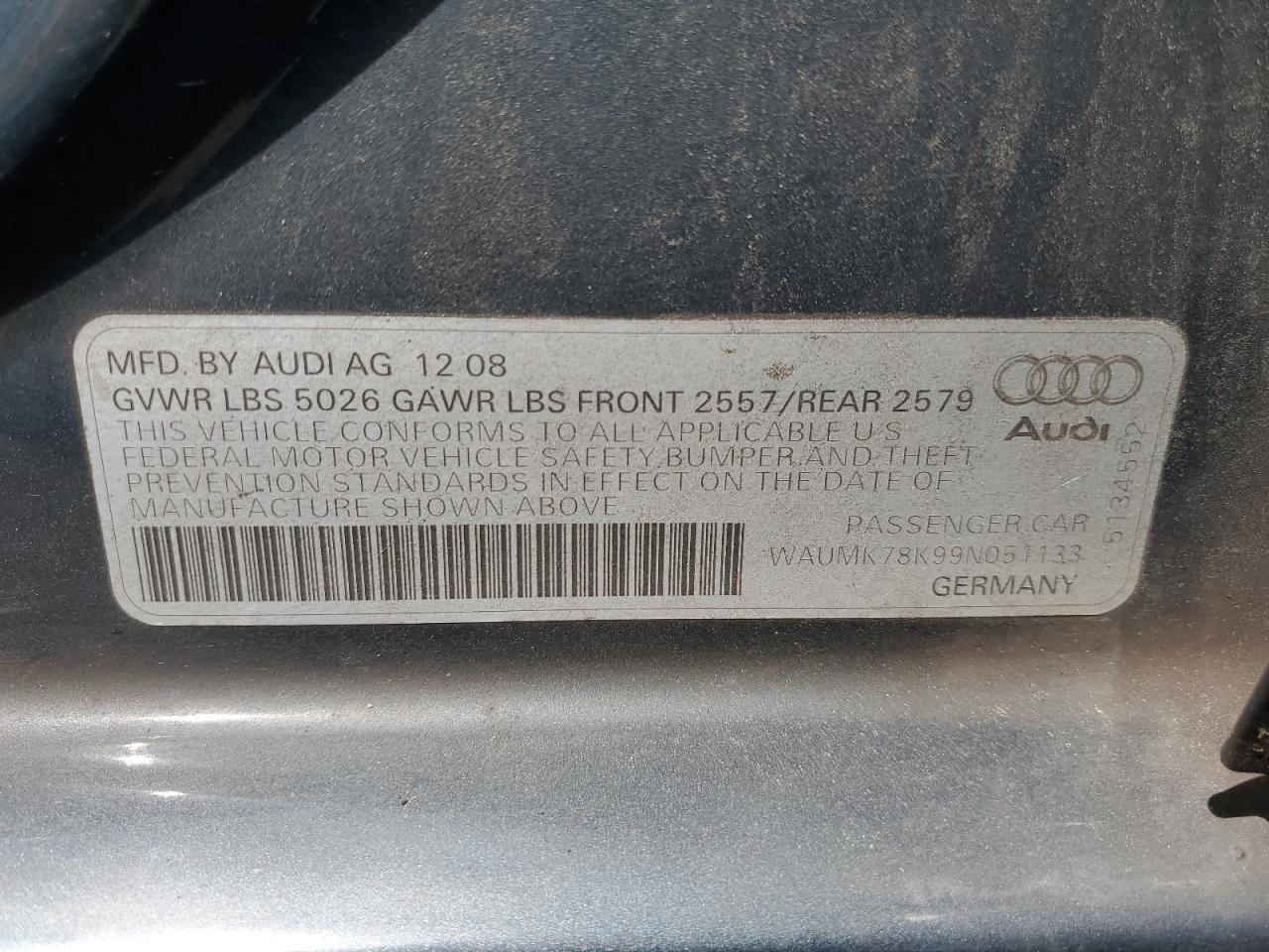 WAUMK78K99N051133 2009 Audi A4 Prestige