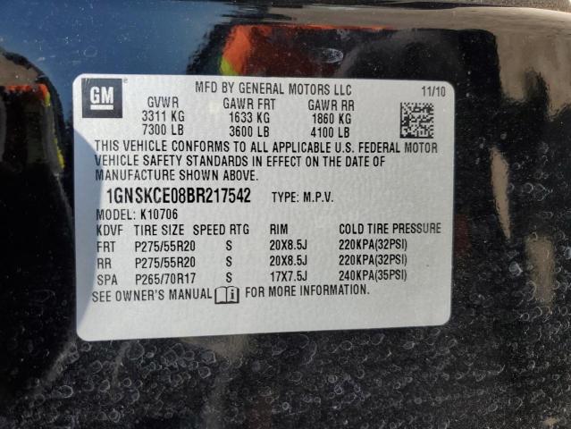 2011 Chevrolet Tahoe K1500 Ltz VIN: 1GNSKCE08BR217542 Lot: 51981254