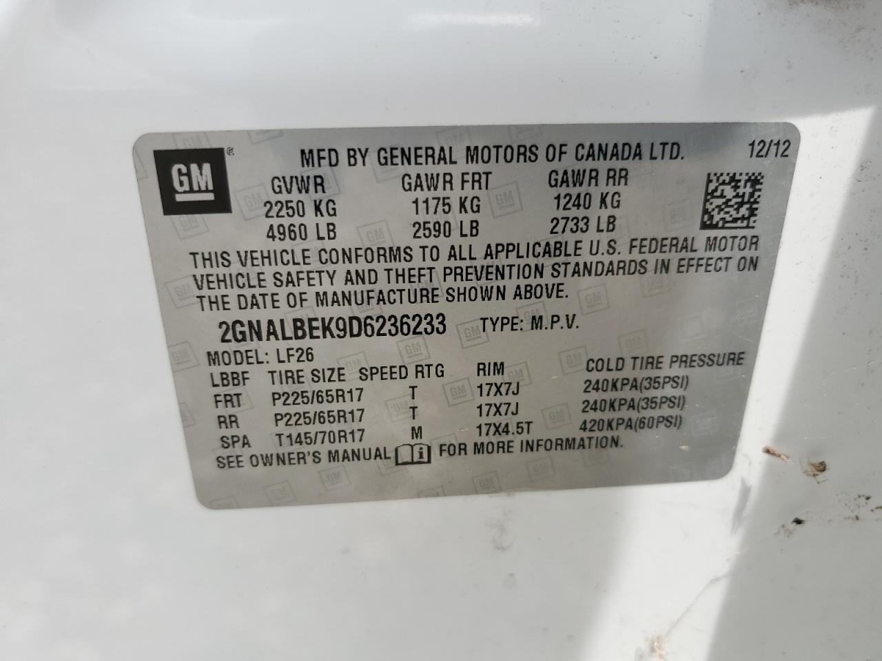 2GNALBEK9D6236233 2013 Chevrolet Equinox Ls