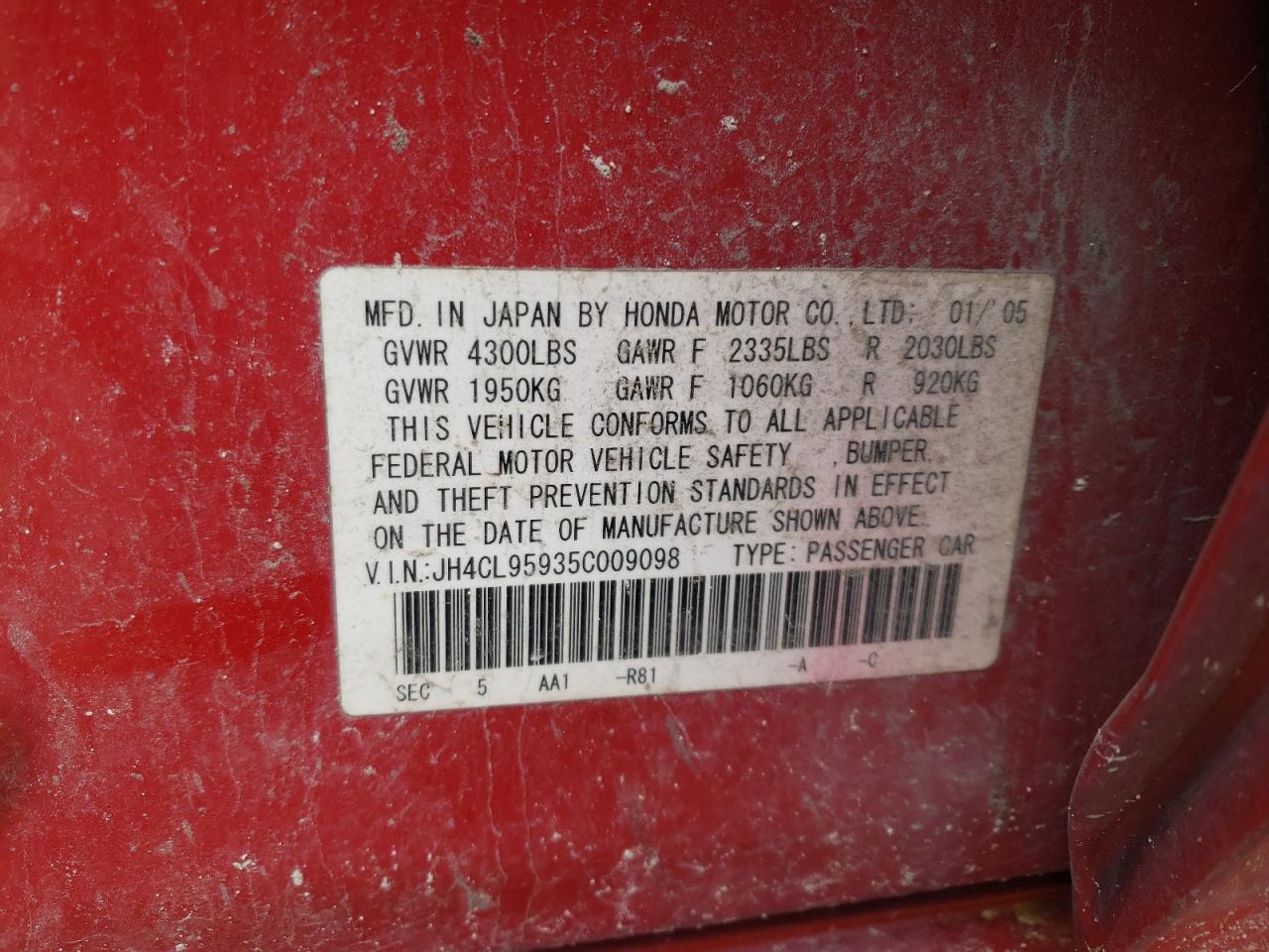 JH4CL95935C009098 2005 Acura Tsx