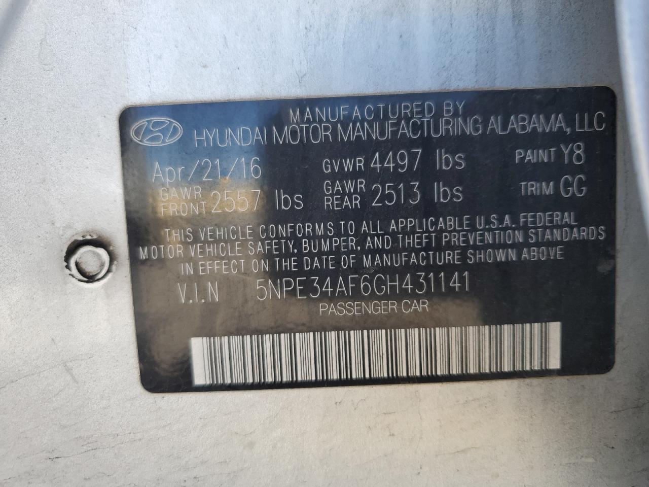 5NPE34AF6GH431141 2016 Hyundai Sonata Sport