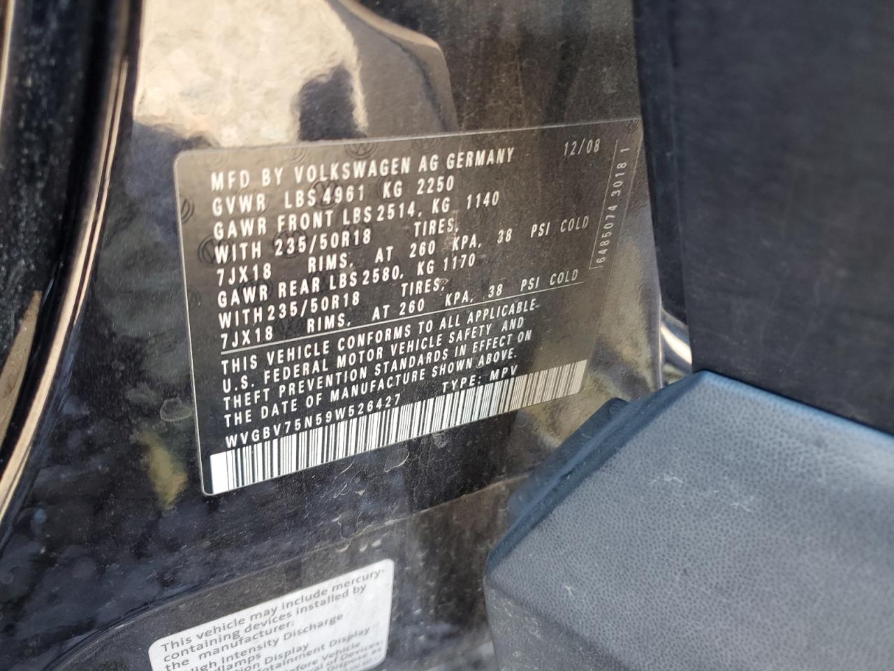 WVGBV75N59W526427 2009 Volkswagen Tiguan Se