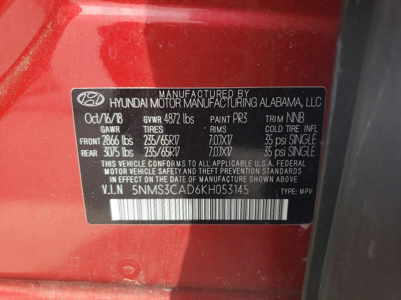 5NMS3CAD6KH053145 2019 Hyundai Santa Fe Sel