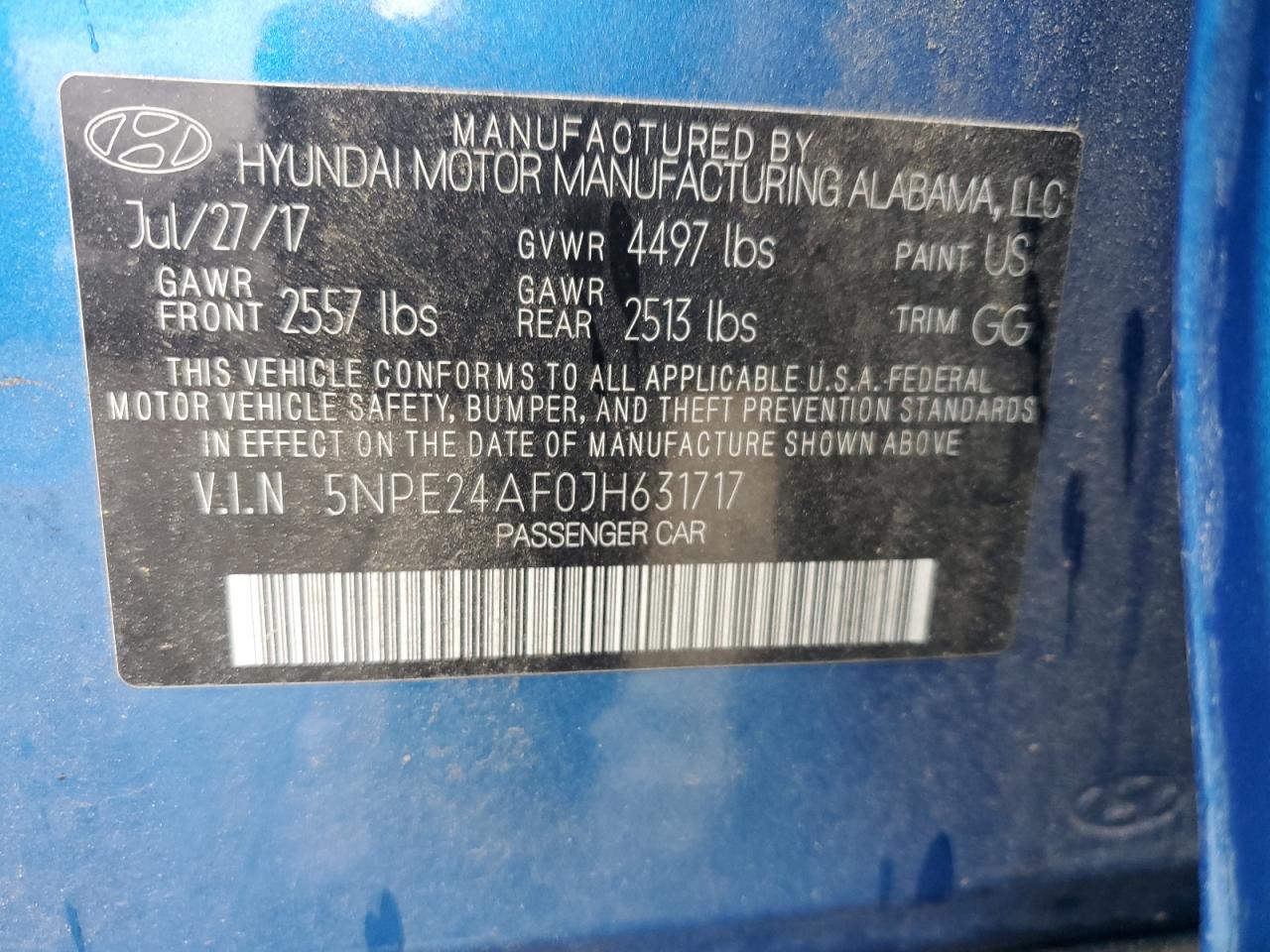 5NPE24AF0JH631717 2018 Hyundai Sonata Se