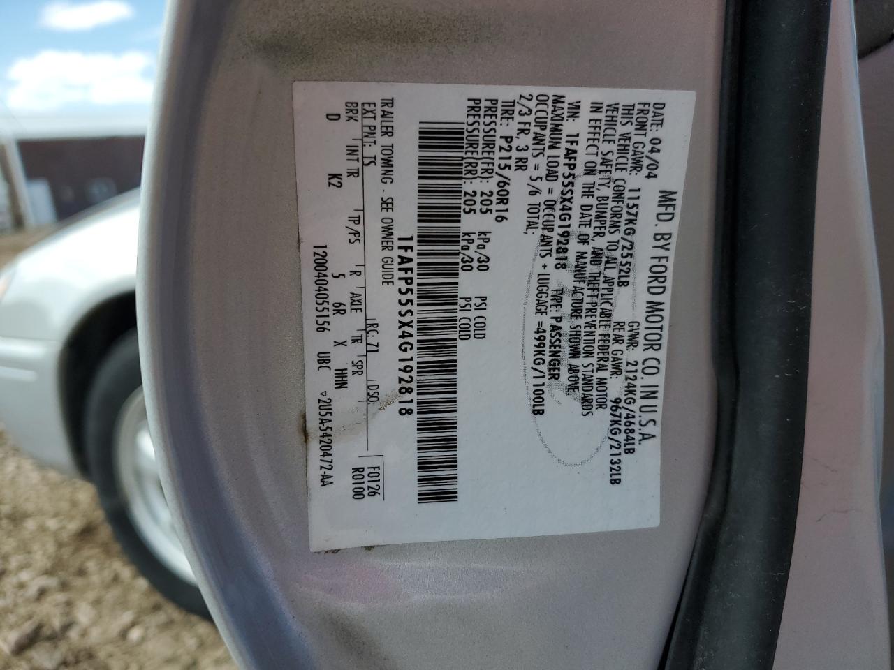 1FAFP55SX4G192818 2004 Ford Taurus Ses