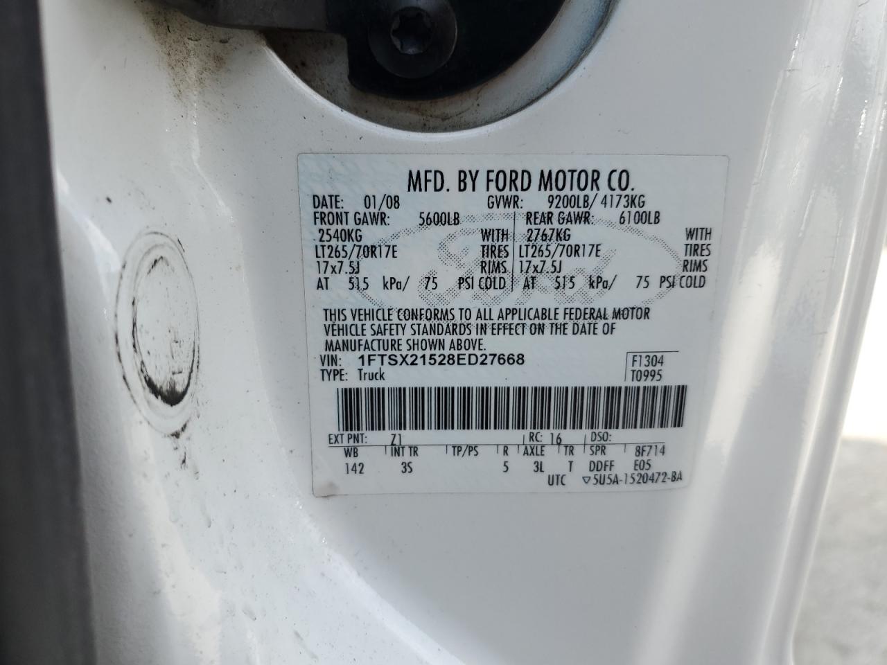 1FTSX21528ED27668 2008 Ford F250 Super Duty