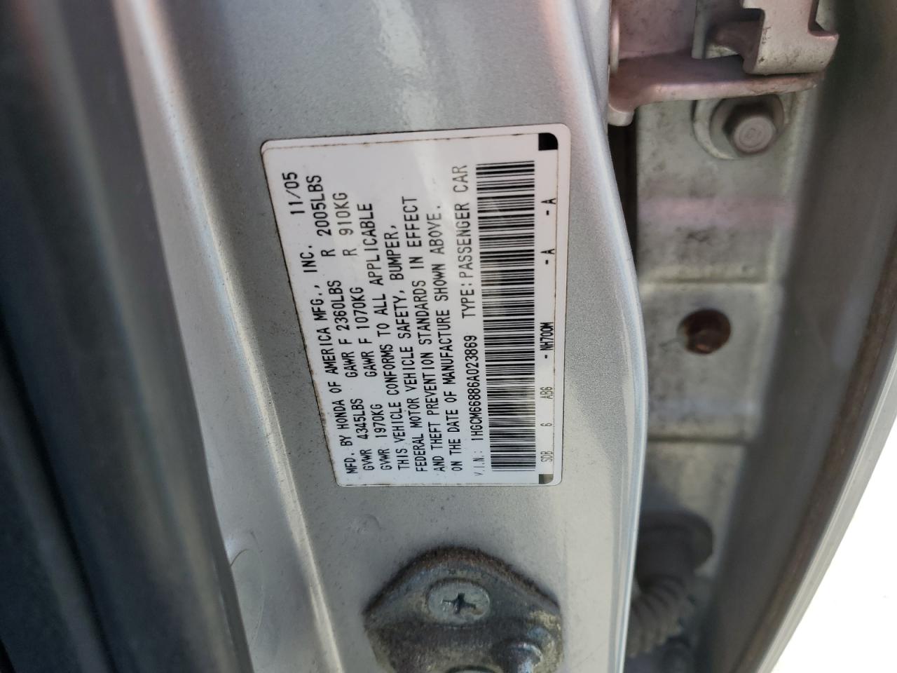 1HGCM66886A023869 2006 Honda Accord Ex