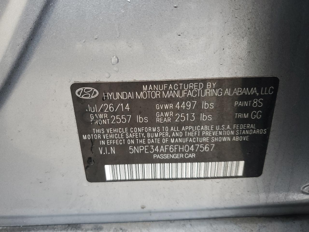 5NPE34AF6FH047567 2015 Hyundai Sonata Sport