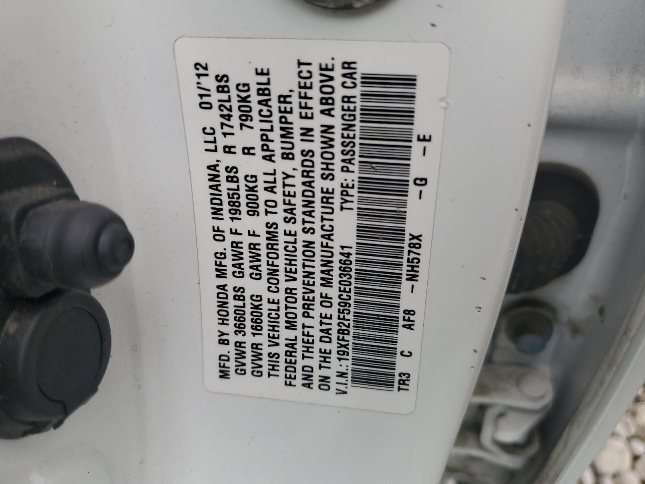 19XFB2F59CE036641 2012 Honda Civic Lx