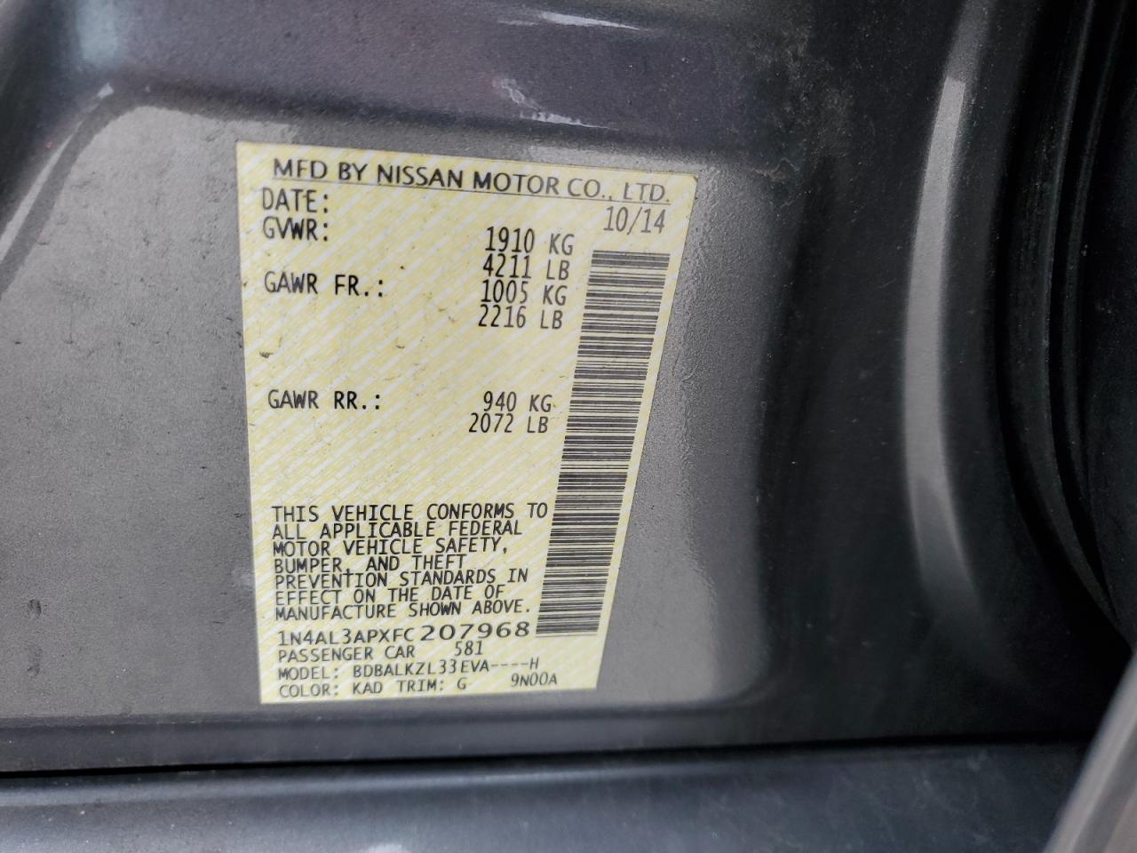 1N4AL3APXFC207968 2015 Nissan Altima 2.5