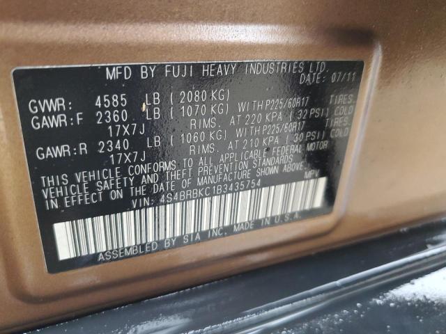 2011 Subaru Outback 2.5I Limited VIN: 4S4BRBKC1B3435754 Lot: 50044714