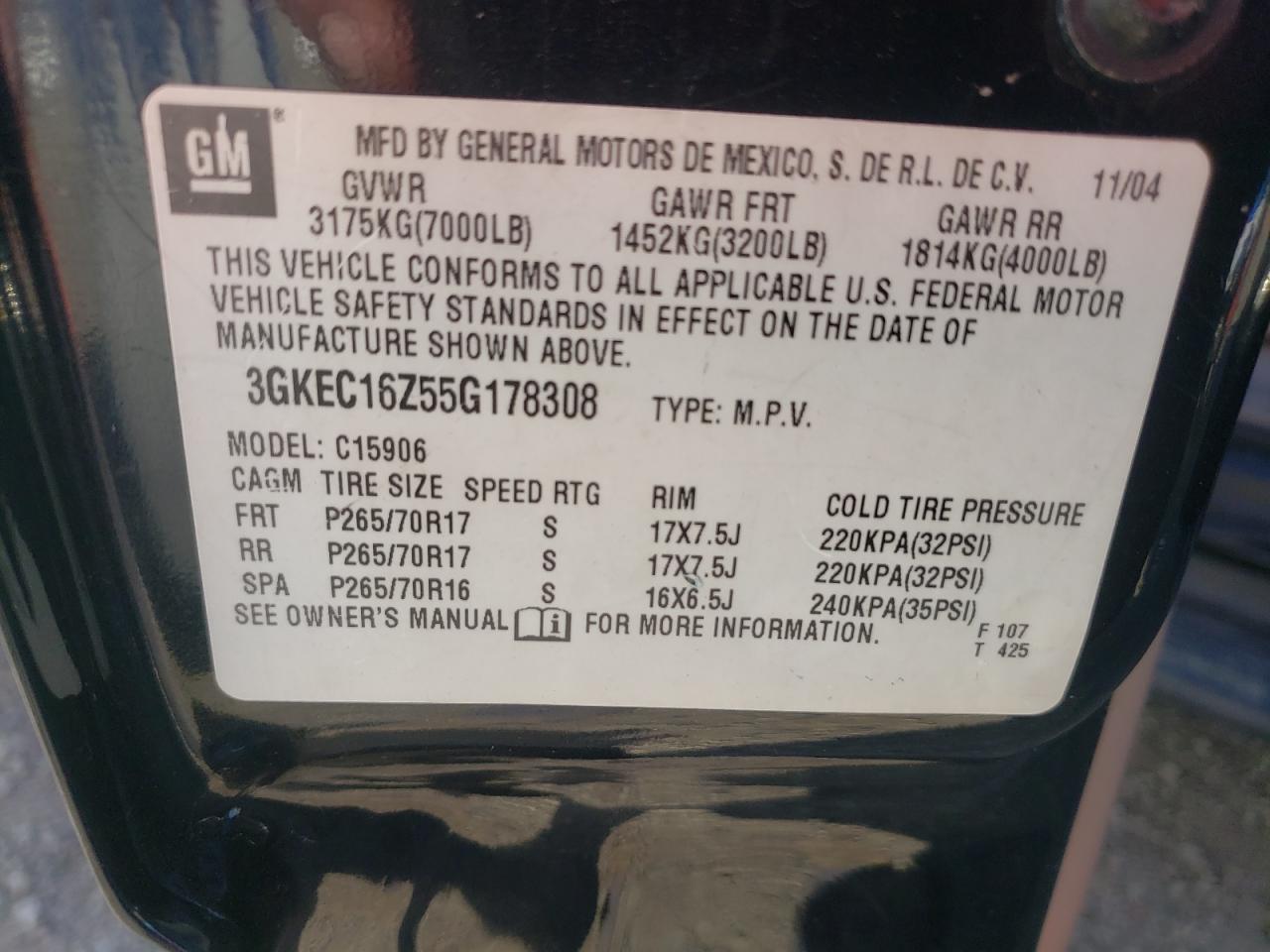 3GKEC16Z55G178308 2005 GMC Yukon Xl C1500