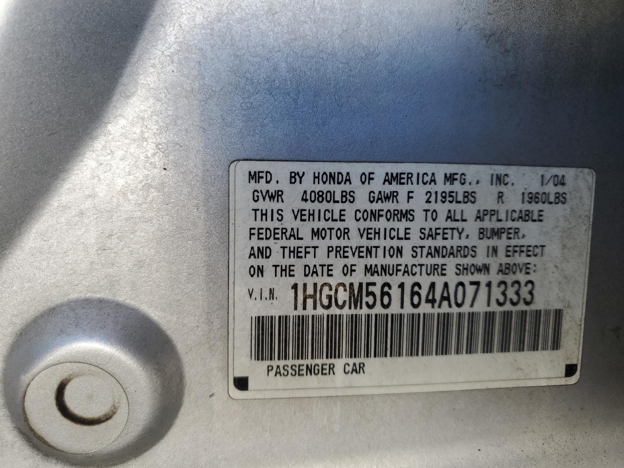 1HGCM56164A071333 2004 Honda Accord Dx