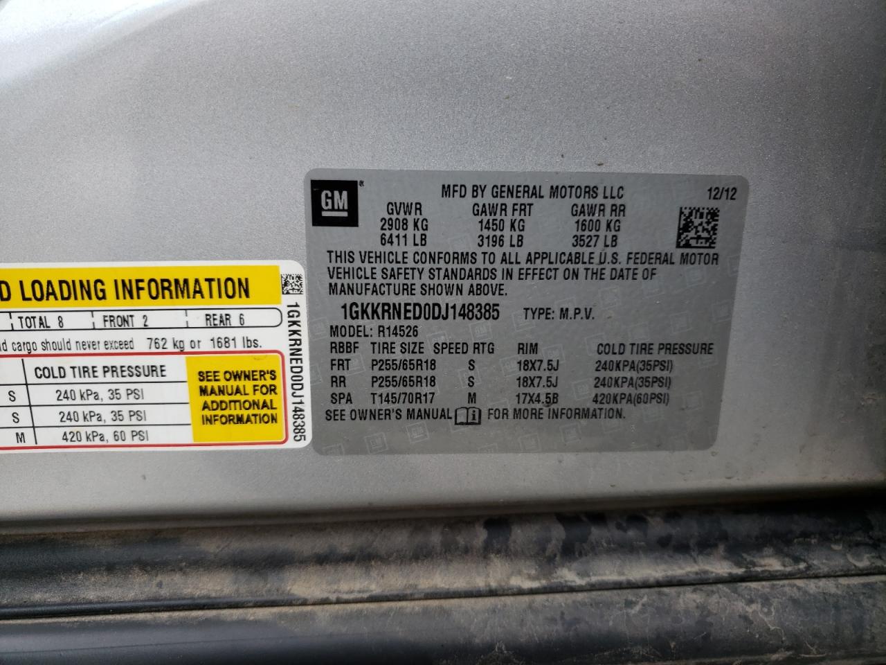 1GKKRNED0DJ148385 2013 GMC Acadia Sle