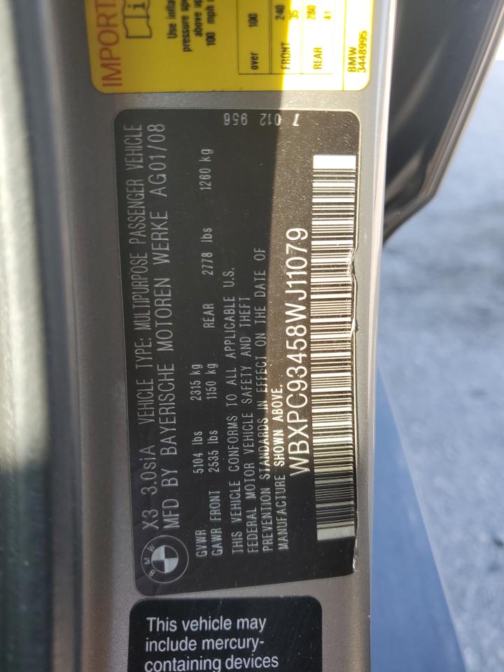 WBXPC93458WJ11079 2008 BMW X3 3.0Si