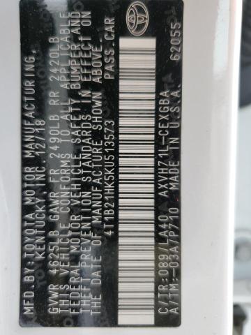 2019 Toyota Camry Hybrid VIN: 4T1B21HK5KU513573 Lot: 49000054