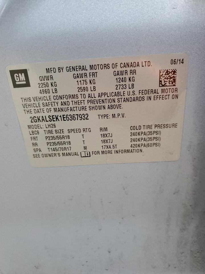 2GKALSEK1E6367932 2014 GMC Terrain Slt