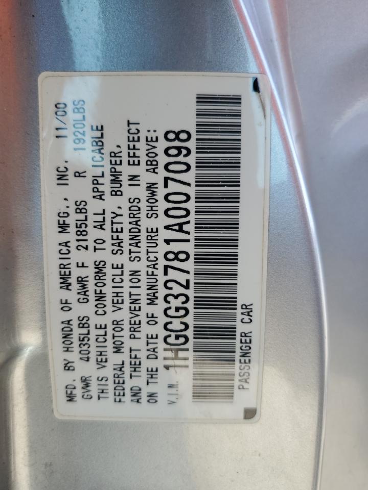 1HGCG32781A007098 2001 Honda Accord Ex