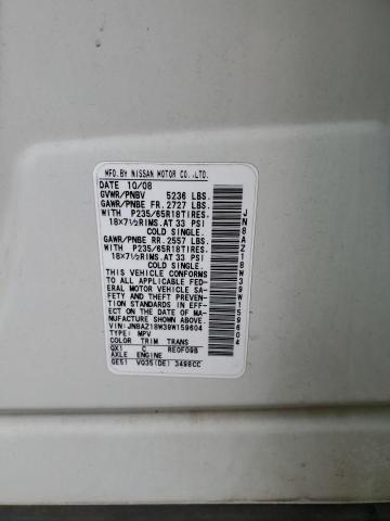 2009 Nissan Murano S VIN: JN8AZ18W39W159604 Lot: 52965774