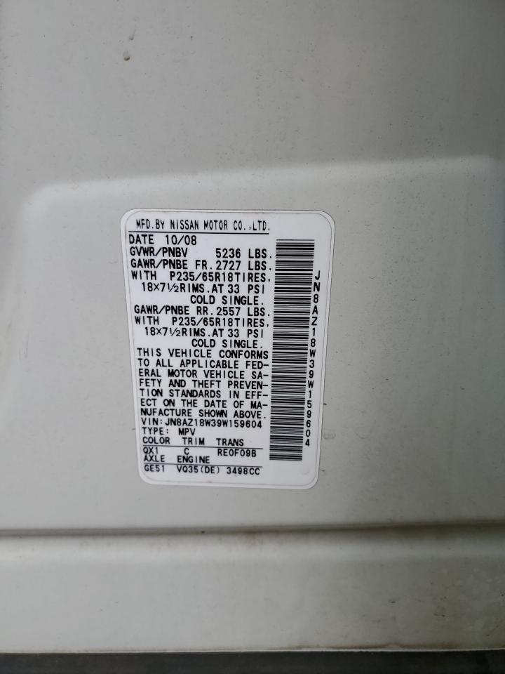 JN8AZ18W39W159604 2009 Nissan Murano S