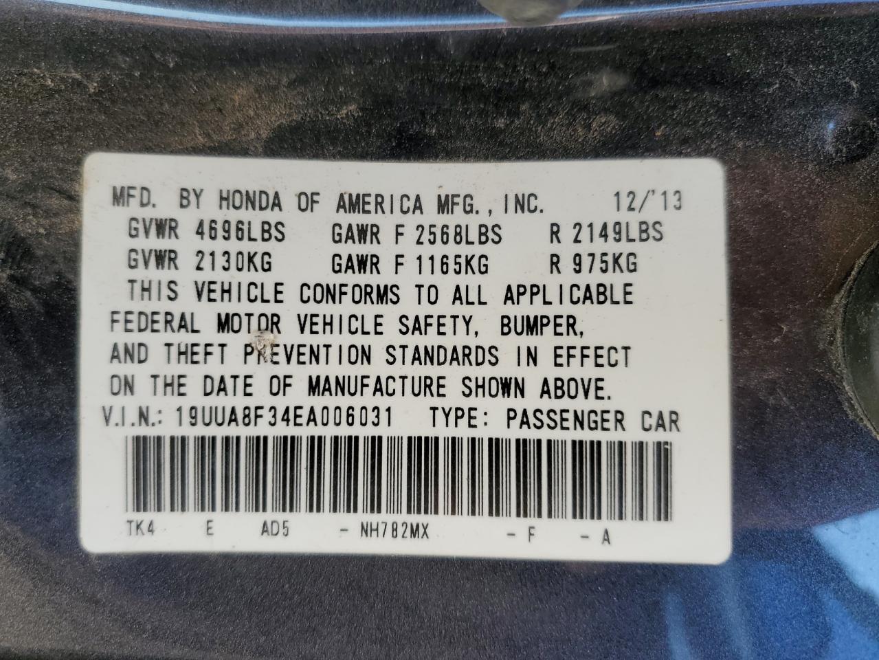 19UUA8F34EA006031 2014 Acura Tl Se