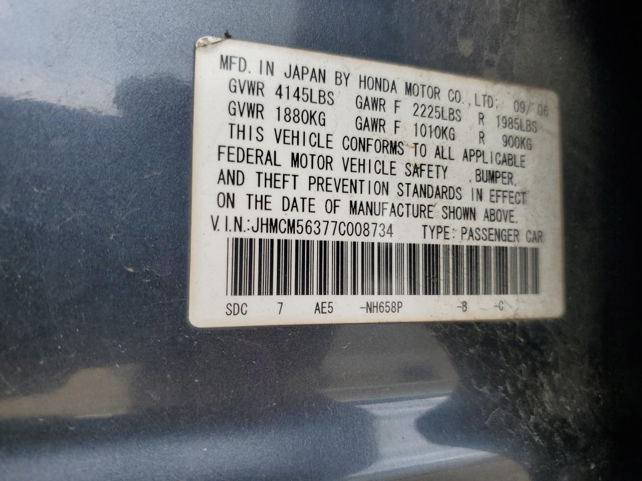 JHMCM56377C008734 2007 Honda Accord Se