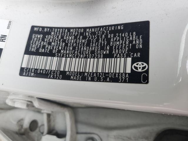 2022 Toyota Corolla Se VIN: 5YFS4MCE2NP107298 Lot: 50945684