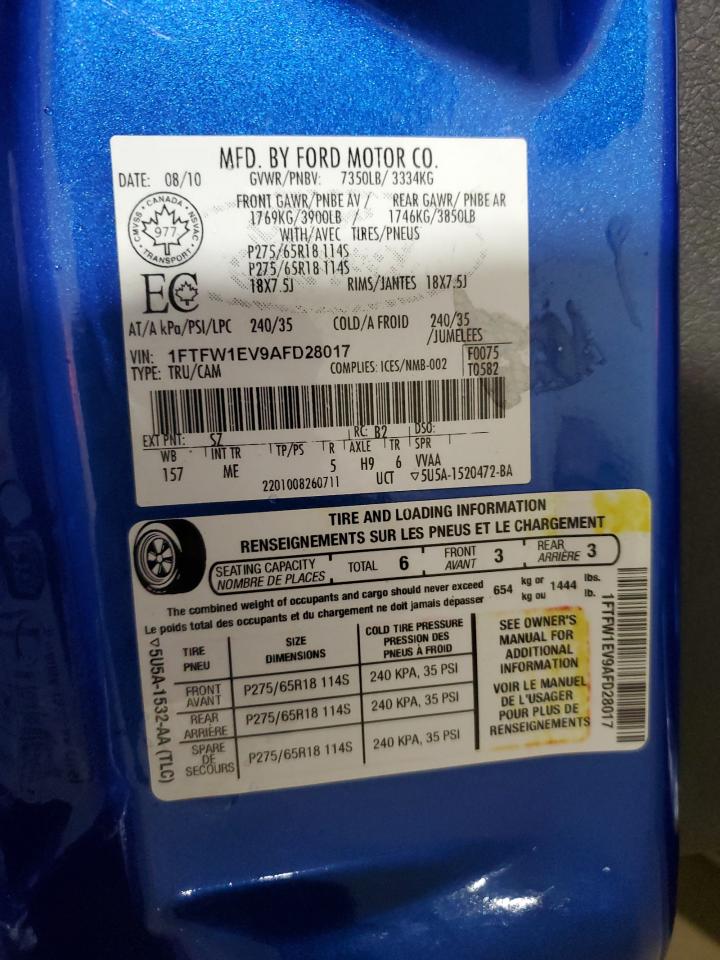 1FTFW1EV9AFD28017 2010 Ford F150 Supercrew