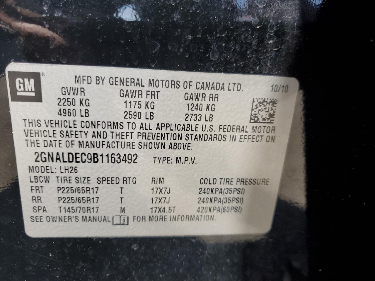 2GNALDEC9B1163492 2011 Chevrolet Equinox Lt