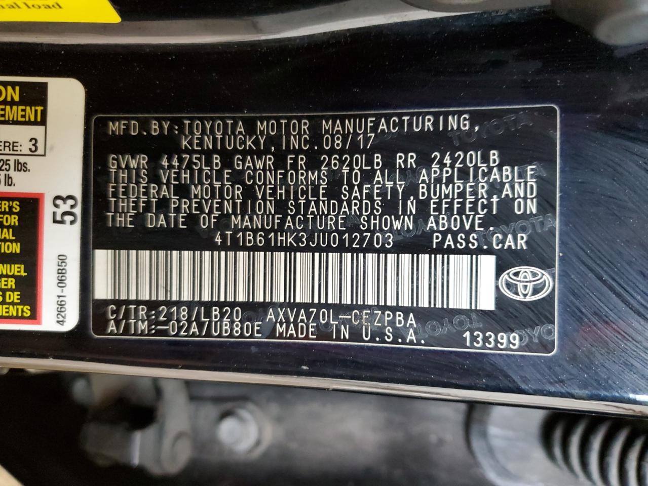 4T1B61HK3JU012703 2018 Toyota Camry Xse