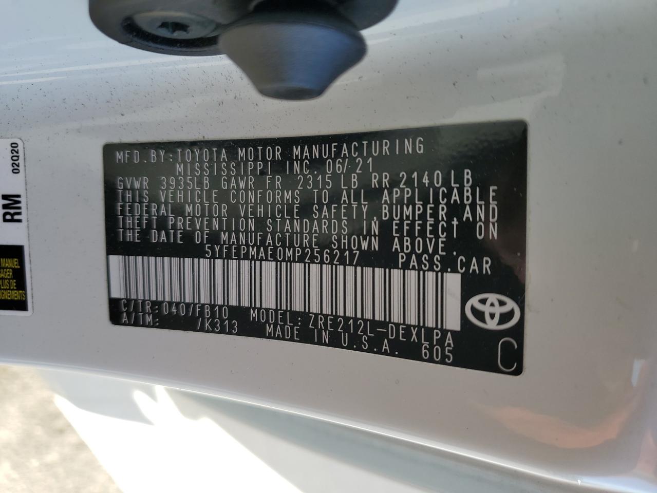 5YFEPMAE0MP256217 2021 Toyota Corolla Le