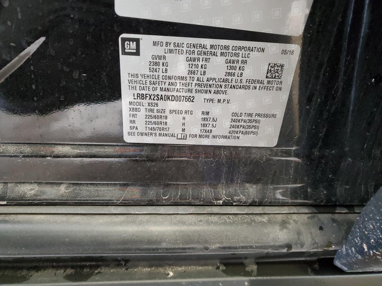 LRBFX2SA0KD007662 2019 Buick Envision Essence