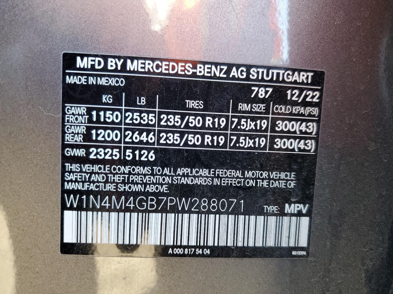 W1N4M4GB7PW288071 2023 Mercedes-Benz Glb 250