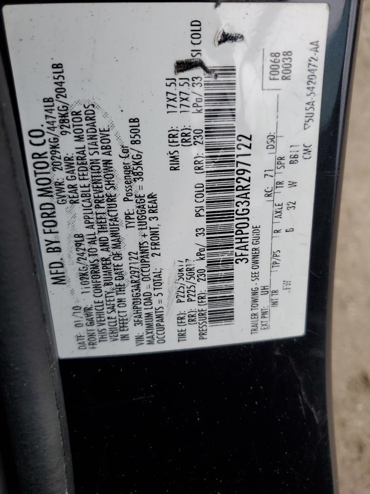 3FAHP0JG3AR297122 2010 Ford Fusion Sel