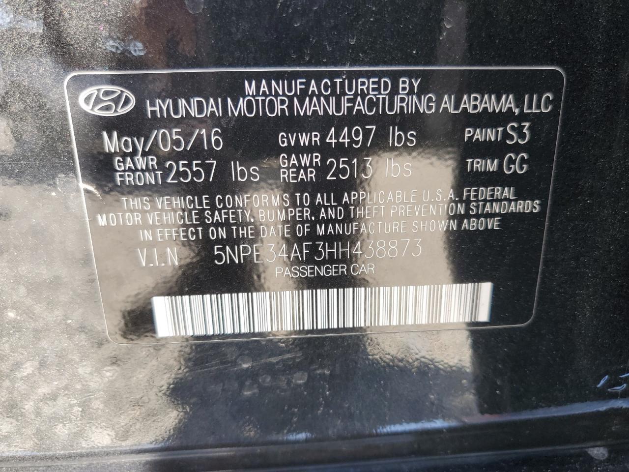 2017 Hyundai Sonata Sport vin: 5NPE34AF3HH438873