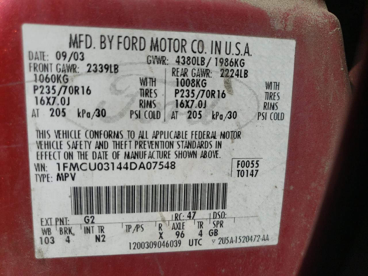 1FMCU03144DA07548 2004 Ford Escape Xlt