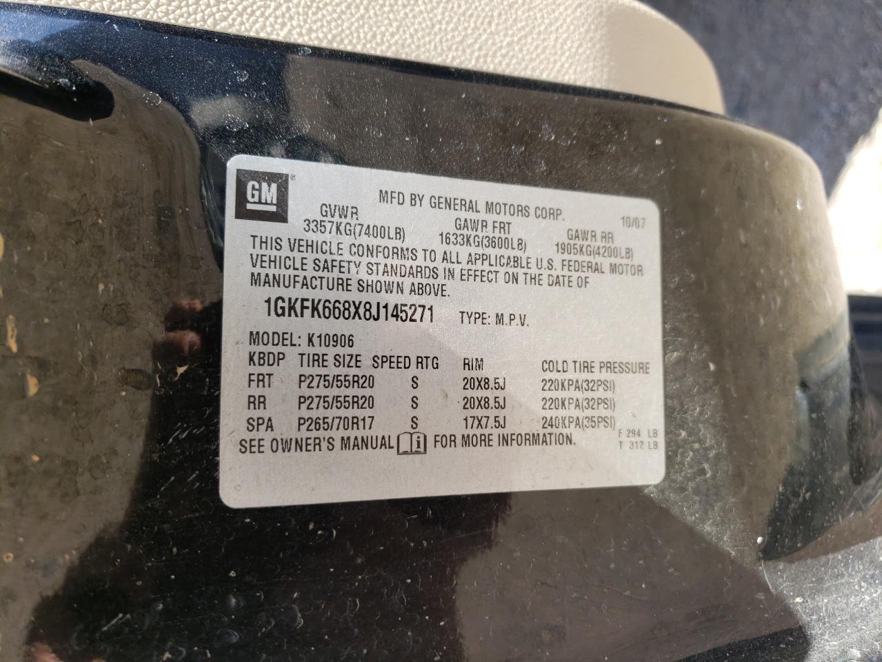 1GKFK668X8J145271 2008 GMC Yukon Xl Denali