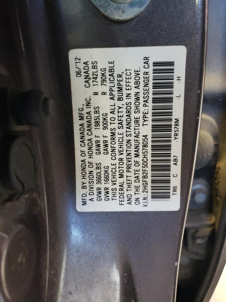 2HGFB2F50CH578054 2012 Honda Civic Lx