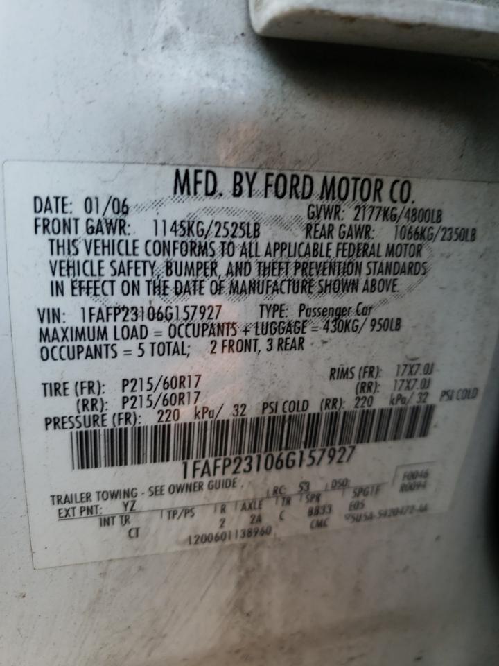 1FAFP23106G157927 2006 Ford Five Hundred Se