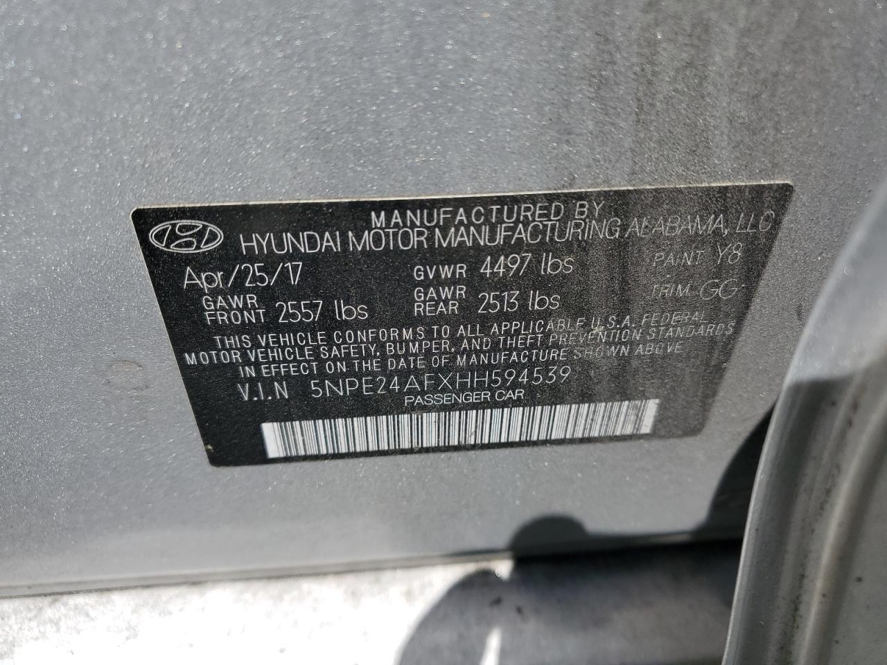 5NPE24AFXHH594539 2017 Hyundai Sonata Se