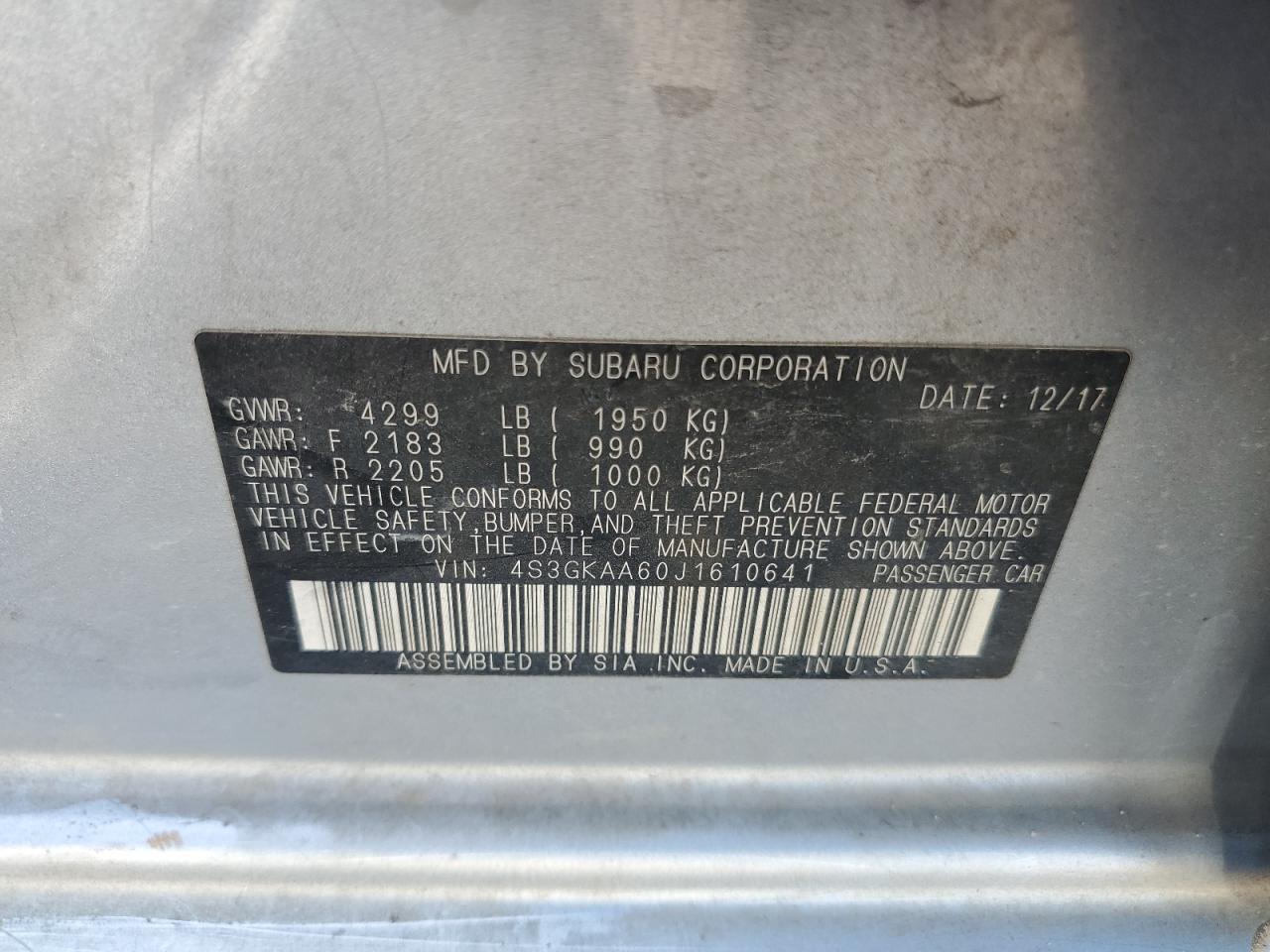 4S3GKAA60J1610641 2018 Subaru Impreza