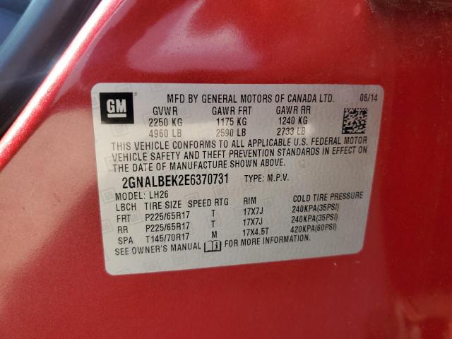 2014 Chevrolet Equinox Lt VIN: 2GNALBEK2E6370731 Lot: 52295084